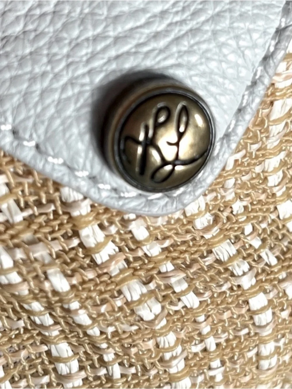 Kate Landry White Leather Studded Hobo Shoulder Bag Tweed Scallop Boho EUC